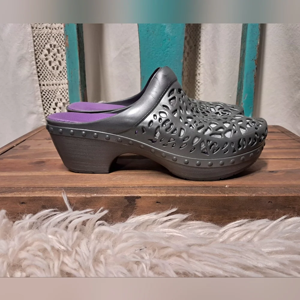 Dansko Gray Cutout Clogs - Picture 7 of 11